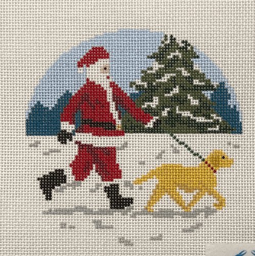 Yellow Lab Dog Walking Santa